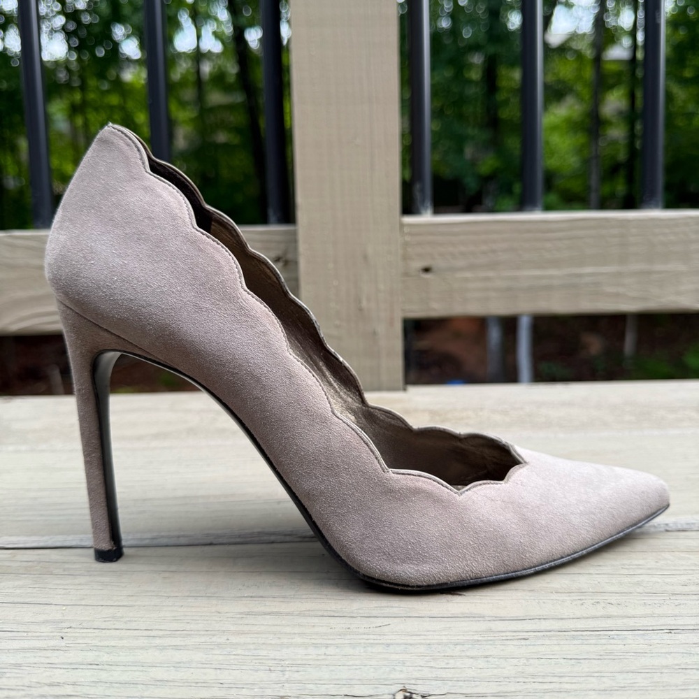 Stuart Weitzman Scallopfine Anthracite Suede Scallop Edge Pumps Shoes Heels 11 - Picture 11 of 15